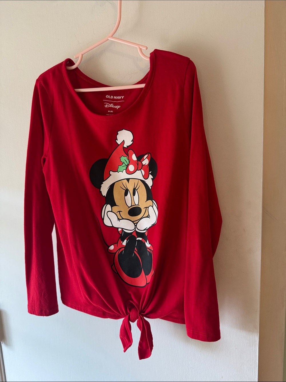 Old Navy Red Minnie Mouse Long-Sleeve Tie-Front Top